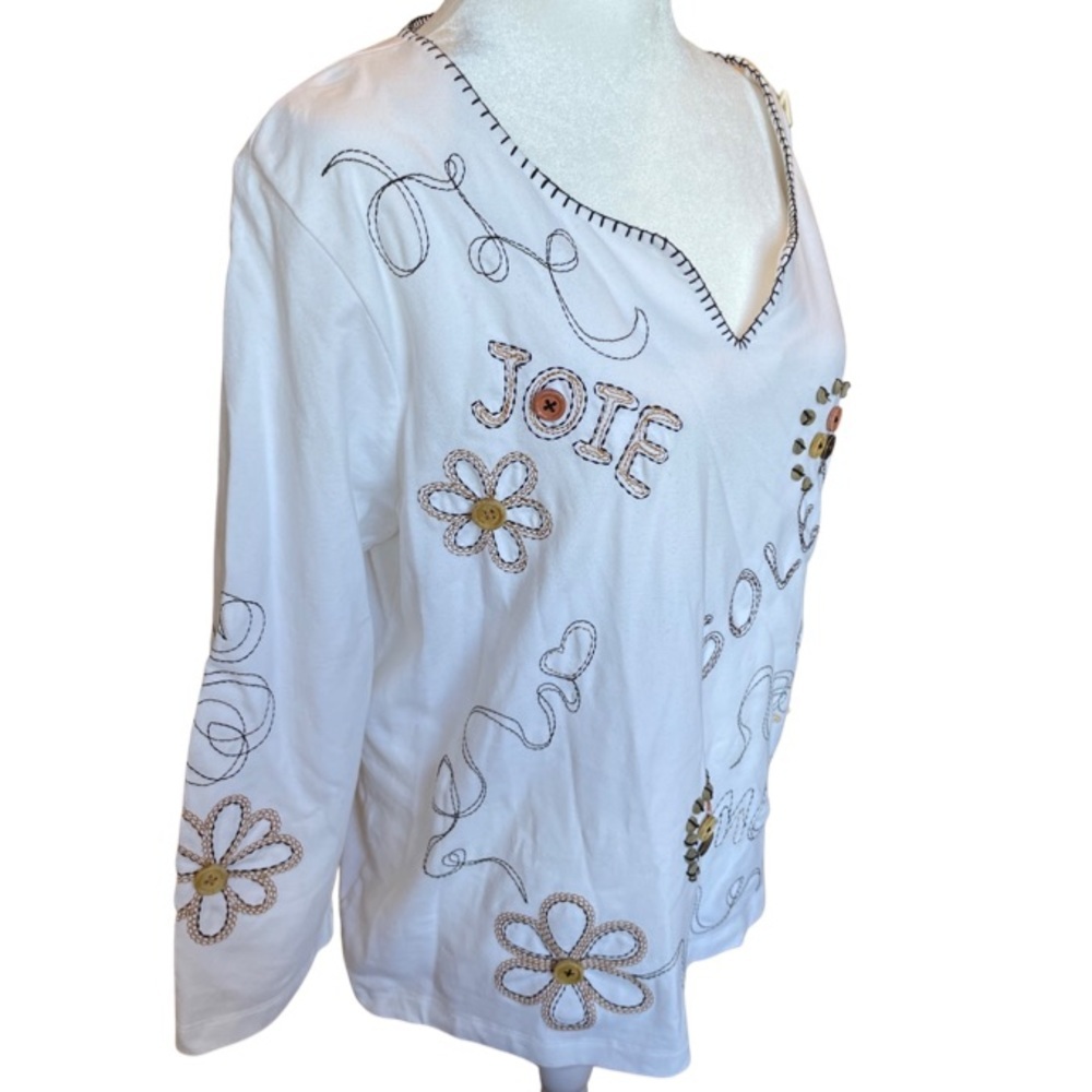 Hearts of Palm gorgeous ‘Joie Soleil’ blouse w/button and embroidered details XL - Picture 2 of 8